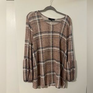 Blush plaid balloon-sleeve sweater